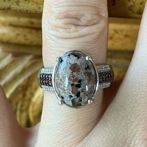 Natural Yooperlite Red Garnet Sterling Silver Ring Size 6